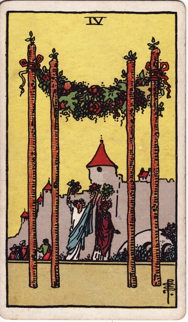 Cuatro de Bastos, baraja Waite-Smith de 1910