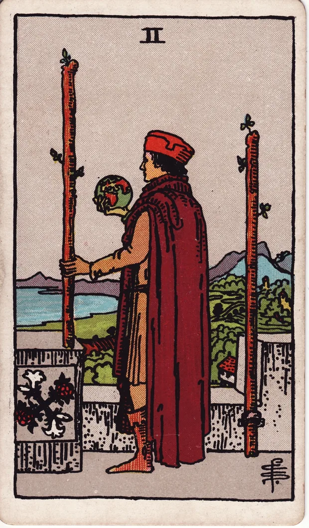 Dos de Bastos, baraja Waite-Smith de 1910