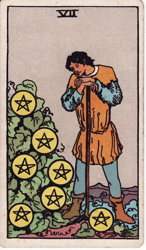 Siete de Oros, baraja Waite-Smith de 1910