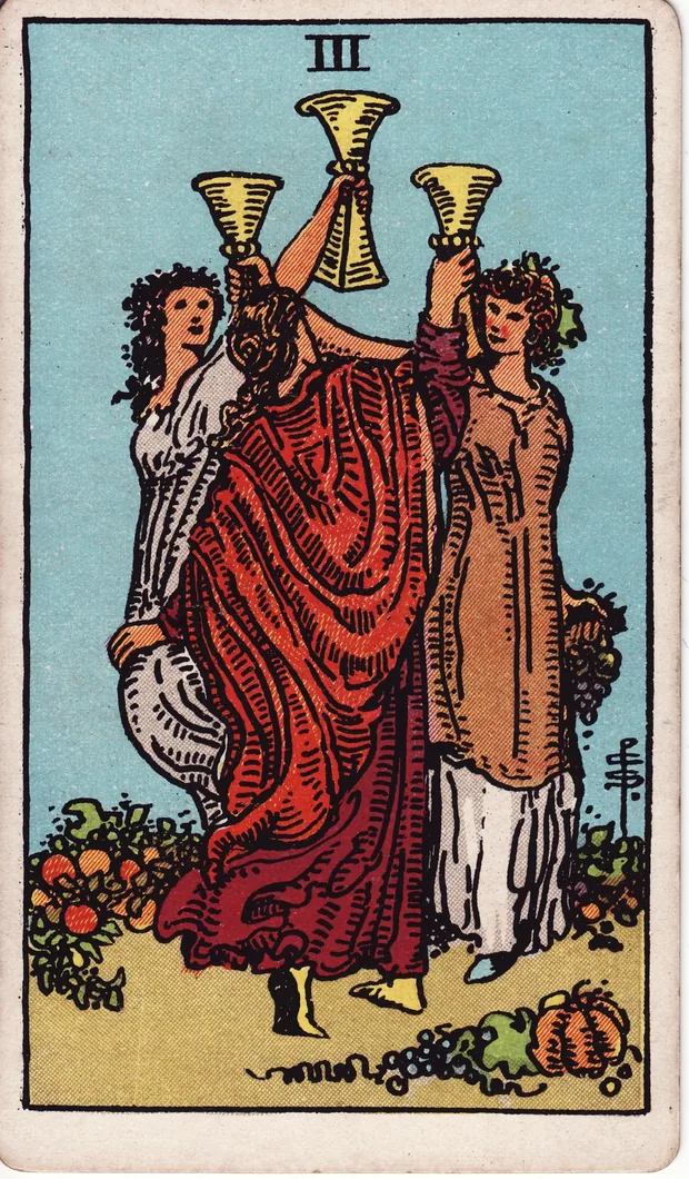 Tres de Copas, baraja Waite-Smith de 1910